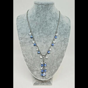 18" Cookie Lee Faceted Beads Silver Chain Necklace Blue Clear Adjustable